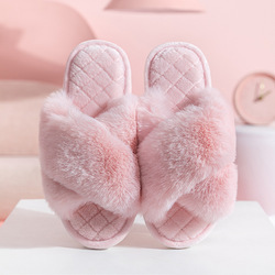 Vendita diretta in fabbrica di alta qualità all'ingrosso di lusso open toe pink cross band fuzzy soft furry peluche pantofola da <span class=keywords><strong>donna</strong></span> per la casa - Product Image 2
