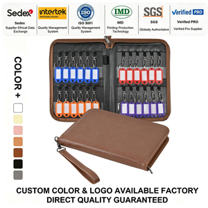 Organisateur de clés zippé avec 24 crochets, étiquettes, en cuir PU, pour agences immobilières, hôtels et gestion de locations - Product Image 1