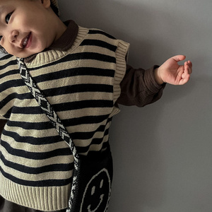 Vêtements d'automne en tricot de coton pour enfants, gilet sans manches rayé, <span class=keywords><strong>pull</strong></span> pour garçons et filles, nouveau <span class=keywords><strong>pull</strong></span> en coton à col en V - Product Image 4