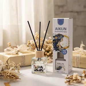Aikun Factory Simple 120ml Glass Bottle Clean Design Lemon Fresh Scent Gift Box Aromatherapy <b>Diffuser</b> Set with Home Decoration - Product Image 1