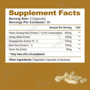 AegleWell Best-seller Panax Ginseng Cápsulas Ginsenósidos elevados para Energia & Desempenho <span class=keywords><strong>60</strong></span> Cápsulas Veganas - Product Image 2
