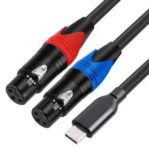 XLR母到USB C录音电缆双XLR母到USB C型麦克风输入电缆与三星谷歌华为兼容