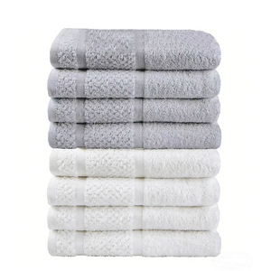 Serviette de bain 36x84cm, couleur unie, pur coton, pour usage domestique, serviette rectangulaire blanche et grise, lavage en machine - Product Image 2