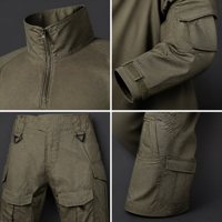 Ensemble deux pièces pour homme vert olive, pull à col zippé, pantalon cargo multi-poches, vêtements de travail utilitaires pour l'extérieur