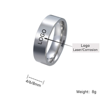 Bague en acier inoxydable ShuoyeW 4/6/8MM, argent, noir, or, simple, brillante, avec logo gravé au laser, bague de base en acier inoxydable, bague de doigt