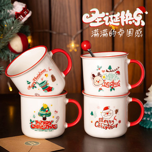 Taza de cerámica navideña con tapa y cuchara, resistente al calor, diseño de dibujos animados, para set de regalo - Product Image 3