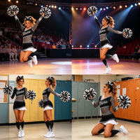 Seragam Cheerleading Lengan Panjang Berrok dengan Logo OEM Custom, Berkilauan Kristal AB, Nyaman, dan Bahan High Stretch