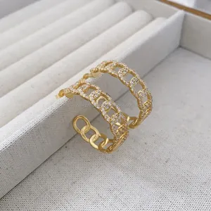 Au585 Gold Color Plated Brass Earring With Clear Shinning Zircon Circle Design Nice Woman Brass Earring With Finishing Polish