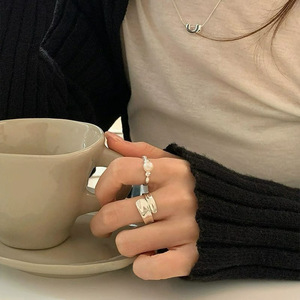 S925 Sterling Silver Geometric Pearl <b>Ring</b> For Women Adjustable Index Finger Everyday Wear Jewelry - Product Image 4