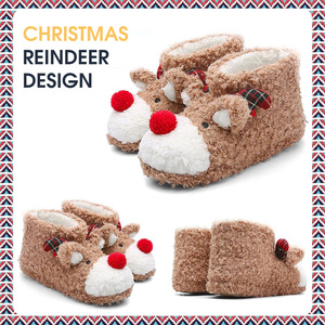Pantoufles de chambre à coucher en peluche floue mignonnes pour femmes doublure en peluche épaissie renne de noël pantoufles montantes - Product Image 4