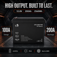 Batterie LiFePO4 LFP CFE-2560 PSE 12,8V 200Ah avec BMS IP65, 3000 cycles, pour onduleur SolarEdge, applications solaires marines et systèmes de secours solaires