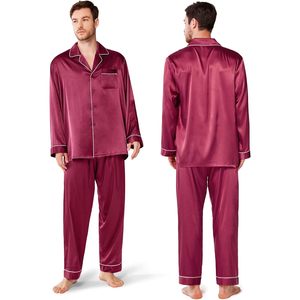 Ensemble de pyjama en satin de soie pour homme, manches longues, boutonné, avec poche, vêtements de détente, taille M à XXL - Product Image 6