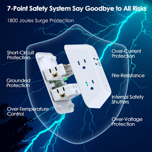 Protector de Sobretensión Addtam USA con 5 Tomas de Corriente, 4 Puertos de Carga USB, 1 <span class=keywords><strong>Puerto</strong></span> USB C, 3 Lados, 1800J, Regleta de Enchufes Múltiples - Product Image 2