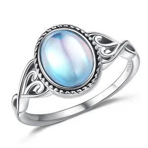 Oval Synthetic Victorian Style Solitaire Women Handmade 925 Sterling Silver Moonstone Jewelry Ring