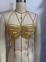 Bralette sexy faite à la main pour femme, col halter, motif gouttelettes de pluie, avec collier de perles perlées à franges pour épaules et corps