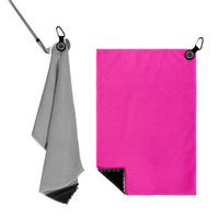 Serviette de golf pour adulte, pliable en trois, multifonctionnelle, séchage rapide, en microfibre tissée, motif écossais, couleur unie, ourlet brodé, texture gaufrée
