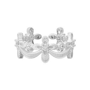 Anelli a Croce Eleganti Francesi con Diamanti e Fiori, Anelli a Croce di Lusso Regolabili con Zirconia Cubica per Donne, Regali per Anniversario - Product Image 2