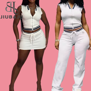 Rahat spor 2 parça Set kadın kolsuz fermuar kırpma üst ve Mini etek takım elbise 2025 yaz Jogger eşofman - Product Image 1