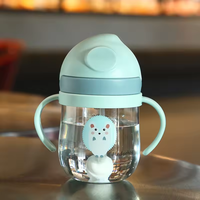 Enfants enfants dessin animé Animal école eau potable bouteille de paille boule de gravité paille bébé tasse avec bandoulière bouteille d'eau