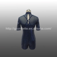 Costumes de danse OEM pour filles, manches courtes, paillettes, vêtements de danse d'entraînement, col montant, costumes de gymnastique, justaucorps, combinaison de ballet, unitard