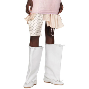 Custom Loose Pleated Upper on Shoes Front Bow Slouchy Flat <b>Long</b> Boots Women's Top String Tangled Baggy Knee High Booties - Product Image 3