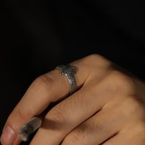 Anillo Abierto Qianye con Pluma de Cobre de Águila Pequeña, Estilo Japonés Retro, Anillo de Dedo Índice para Parejas - Product Image 4