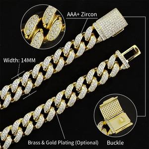 OUGEPHELI 14mm Hip Hop Iced Out CZ Zircon <span class=keywords><strong>Collar</strong></span> De Cadena Cubana Eslabones Cubano <span class=keywords><strong>Collar</strong></span> Miami Cuban Link Chain para hombres y mujeres - Product Image 5