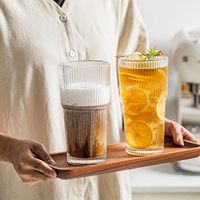 Verres à boire en verre côtelé de 600 ml (20 oz), verre épaissi, tasse à eau, verre à bière, canette à thé à bulles, tasse à café, pot à boire avec paille et couvercle