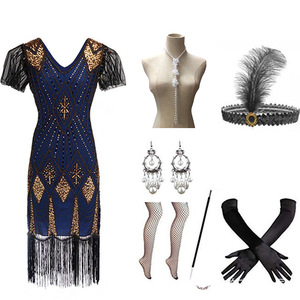 Robe de bal inspirée de Gatsby <span class=keywords><strong>Charleston</strong></span>, robe longue romantique pour femmes, col en V 3D, franges à paillettes, empire pour les fêtes art déco - Product Image 5