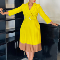 Robe de Travail Tendance Automne & Hiver pour Femmes Rondes, Col Tailleur Plissé, Élégante pour le Bureau
