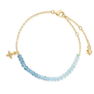 Dylam Luxury Jewelry 18K Gold Plated 925 <b>Silver</b> Link Chain Natural Stones Aquamarine Orb Natural Crystal <b>Bracelets</b> & <b>Bangles</b> - Product Image 1
