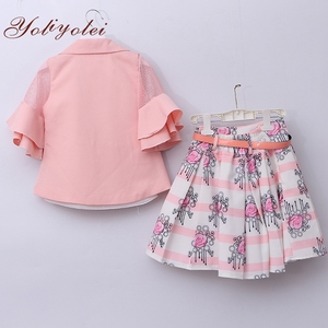 Abito <span class=keywords><strong>da</strong></span> battesimo in tessuto floreale per ragazze 2-8 anni stile dolce abito a-line con giacca rosa stampa abito formale <span class=keywords><strong>da</strong></span> ragazza - Product Image 2