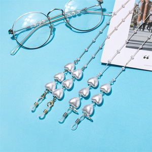 Chaîne de lunettes en forme de cœur avec perles imitation, en alliage, unisexe, pour usage quotidien, chaîne de corps tendance - Product Image 1