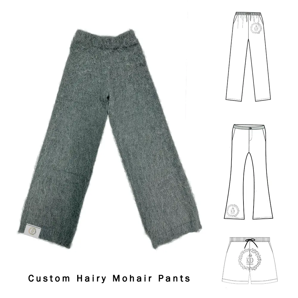 KD Knitwear Fabricante Personalizado OEM ODM Calças Perna Larga Flared Sweatpants Calças Masculinas Lã Mohair Warm Knit Pants