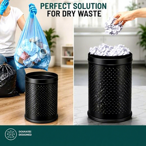 Corbeille à papier cylindrique en métal noir avec design perforé, poubelle à ouverture supérieure pour bureau intérieur - Product Image 4