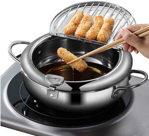 Deep Fryer <strong>Pot</strong> Stainless Steel Japanese Stile Frying <strong>Pot</strong> with Temperature Control and Oil Filter Rack Lid for French Fries <strong>Fish</strong> - Product Image 2