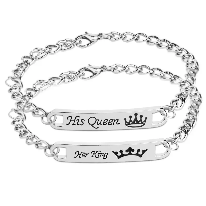 His Queen Her King Crown Bracelets Silver Plated Couple Chain Bracelet For Valentine's Day Gift