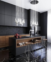 Armoire murale suspendue en bois massif moderne avec un design cannelé et une finition laquée, dotée d'une table d'appoint et d'étagères en verre pour le rangement