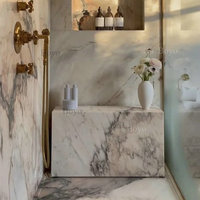 Idées de douche en pierre naturelle pour salle de bain, panneaux muraux en marbre moderne Rossa Aurora rose découpés sur mesure, carreaux de marbre
