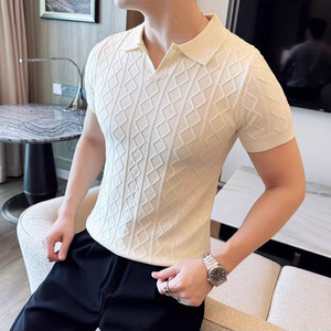 เสื้อโปโลผู้ชาย แขนสั้น ทรงเข้ารูป สีขาว ดำ เทา น้ำตาล สีพื้น คอวี คอปกนกนางนวล สไตล์ฤดูร้อน - Product Image 1