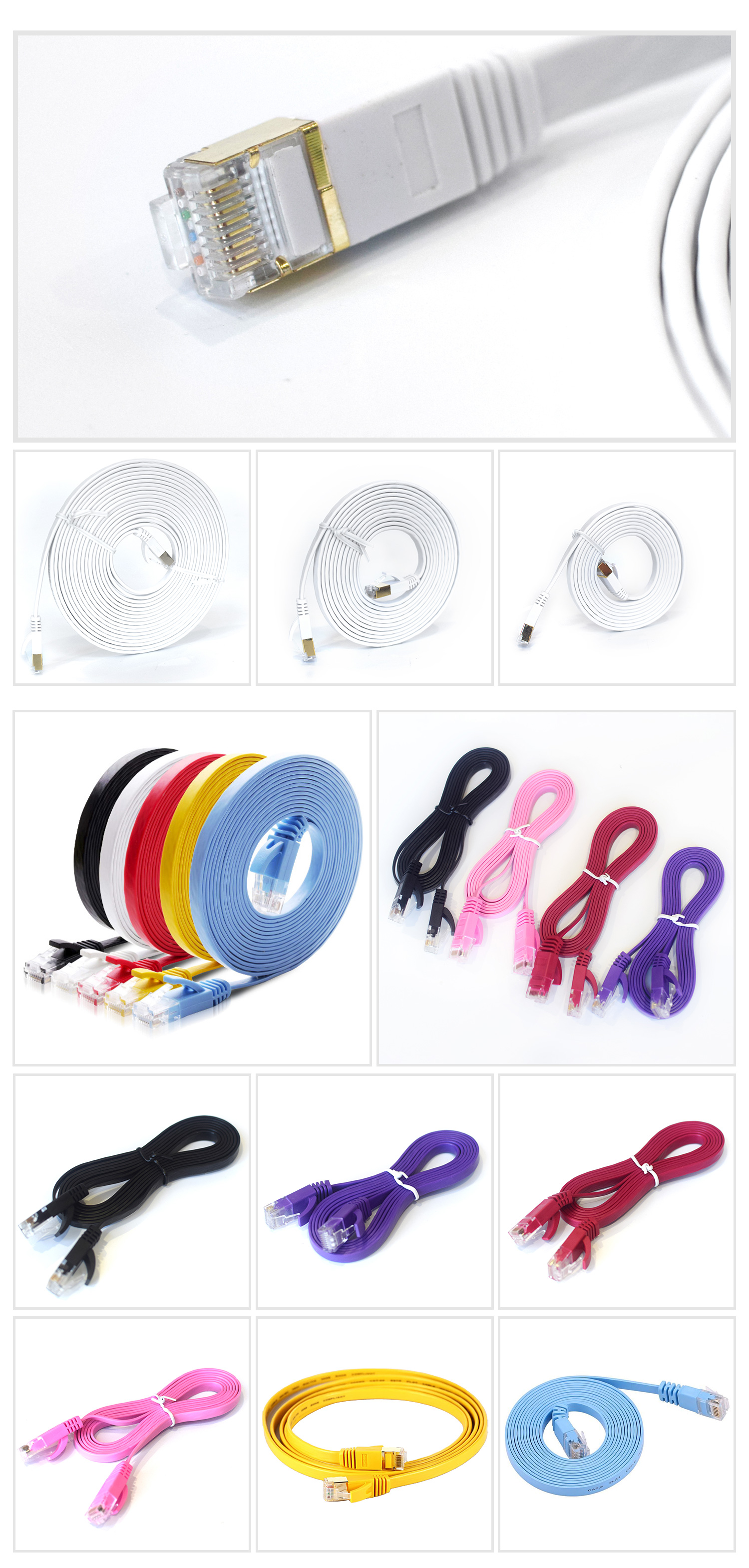 White 1m-50m RJ45 Cat6 Flat Patch Cord Cat5e Ethernet Patch Cable