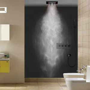 Square Ceiling Concealed Installation Shower Set Blacked Rain Mist Pattern Thermostatic Bathroom Shower Head