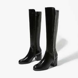 Robe d'automne à bout carré élastique, mollet large, haute avec fermeture éclair latérale, <span class=keywords><strong>bottes</strong></span> <span class=keywords><strong>hautes</strong></span> d'hiver en fourrure <span class=keywords><strong>pour</strong></span> femmes, au-dessus du genou - Product Image 5