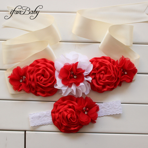 Cinturón de flores Vintage rosa/marfil con diadema para mujer, fajas de boda de plástico y PU a la moda para mujer, cinturón de faja para niña - Product Image 5