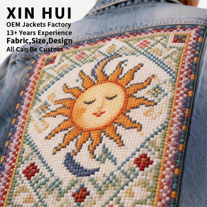 Veste en polyester brodée unisexe sur mesure, col montant, style bohème, hiver, logo sur le devant, haute qualité, vente en gros - Product Image 3