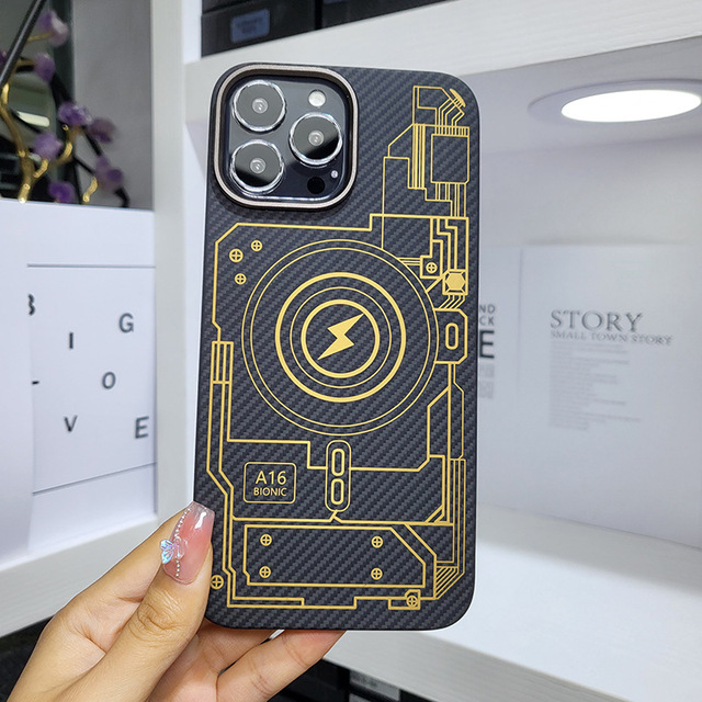 New Color Gold Circuit Diagram Metal Camera Carbon Fiber Phone case for 15pro Max/15pro/14pro Max/14pro