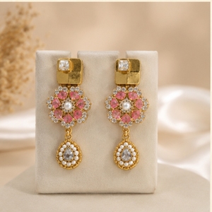 925 <b>Silver</b> Floral Kundan <b>Necklace</b> <b>Set</b> Traditional Indian Bridal Jewelry Handmade Pearl Beaded Choker Earrings <b>Set</b> for Women - Product Image 4