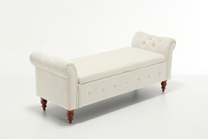 Banc de rangement moderne de luxe contemporain en bois massif avec pieds en forme de gourde, en tissu velours, pour chambre, appartement, entrée, villa, avec accoudoirs TOSEE - Product Image 2