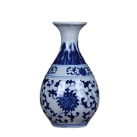 Jingdezhen kerajinan keramik biru terbuka putih vas porselen kuno Guan Kiln giok Pot dekorasi transparan botol dekoratif
