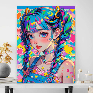 Kit Pittura Diamante 5D Fai da Te Ragazza <span class=keywords><strong>Anime</strong></span> con Diamanti Completi, Capelli Arcobaleno Neon, Ragazza Cartone Animato, Arte Diamantata Fai da Te, Pittura a Mosaico per Decorazioni Casa - Product Image 2